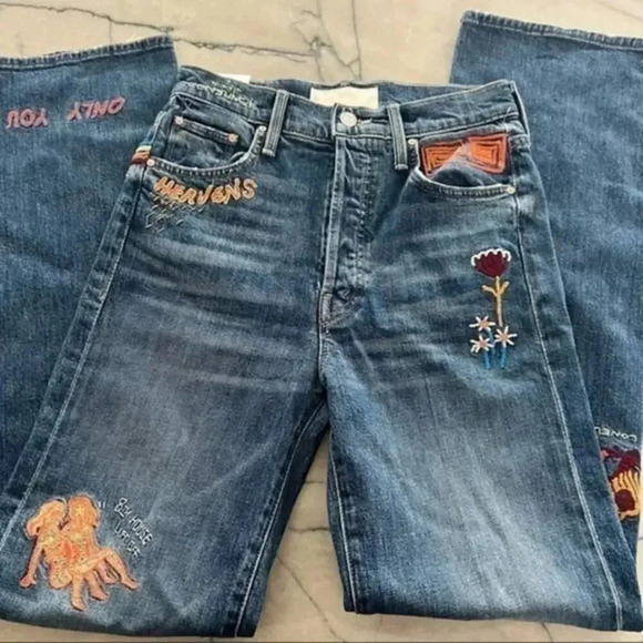MOTHER embroidered straight-leg jeans Size 26 B451 - Picture 3 of 7